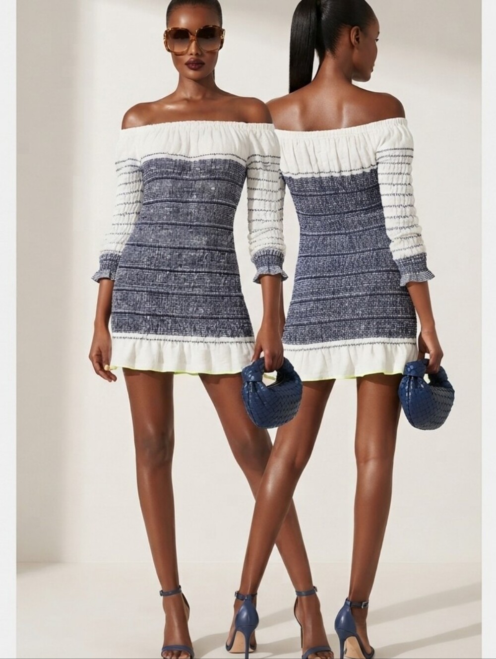Lemlem Artisanal Off-The-Shoulder Textured Bodycon Mini Dress Ethiopian Designer